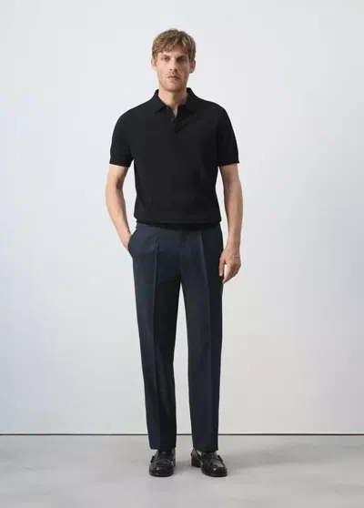 Mango Fine-knit 100% Cotton Polo In Black