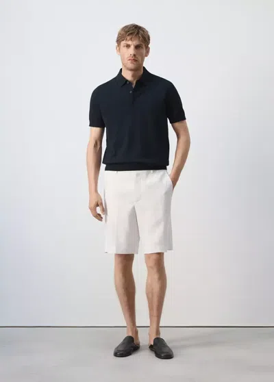 Mango Fine-knit 100% Cotton Polo In Night Blue