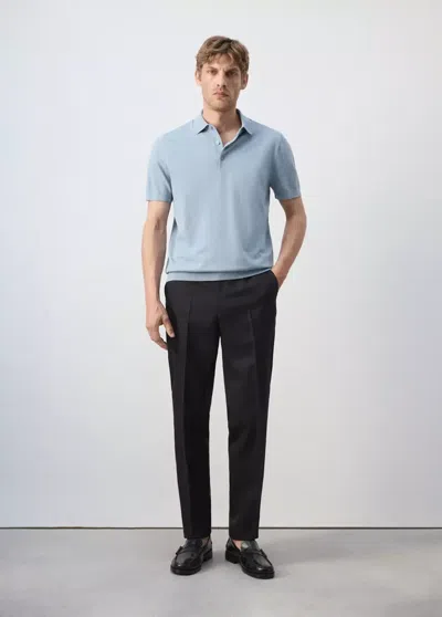 Mango Fine-knit 100% Cotton Polo In Aqua Green