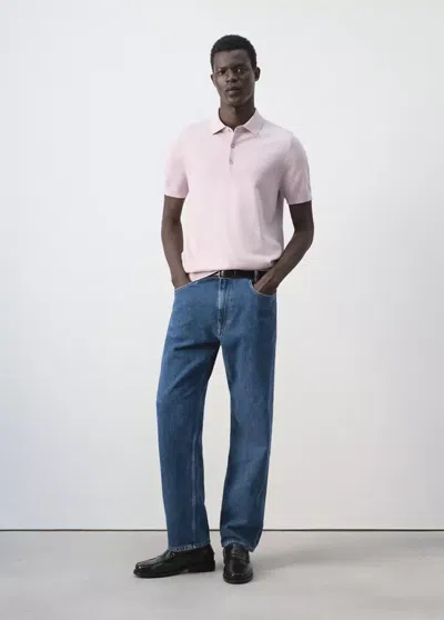 Mango Fine-knit 100% Cotton Polo In Light Pink