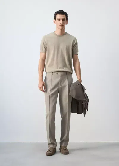 Mango Fine-knit 100% Cotton T-shirt In Sand