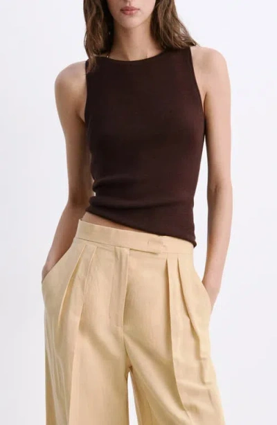 Mango Fine-knit Boat Neck Top In Brown