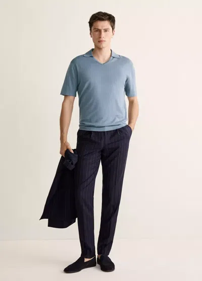 Mango Fine-knit Cotton Polo Shirt In China Blue