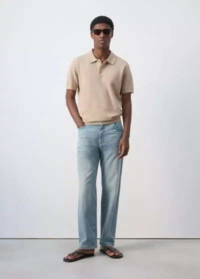 Mango Fine-knit Cotton Polo Shirt In Beige