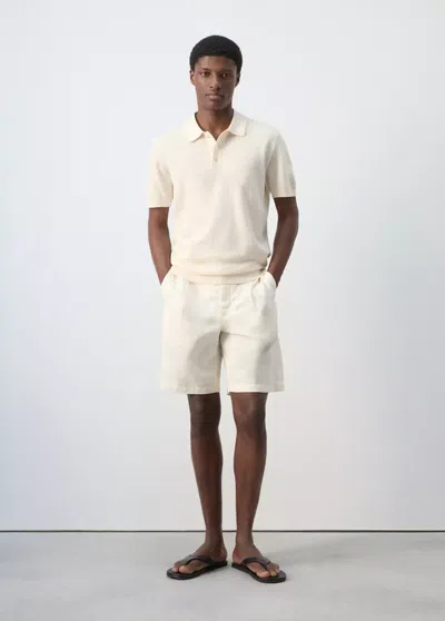 Mango Fine-knit Cotton Polo Shirt In Ivory White