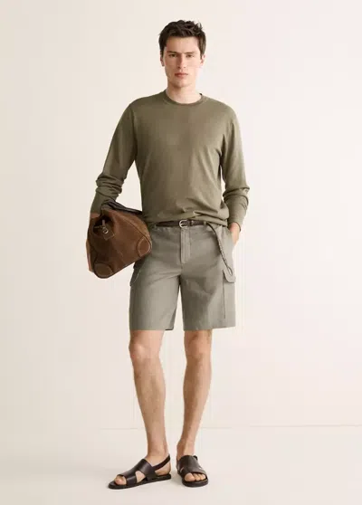 Mango Fine-knit Cotton Sweater In Khaki