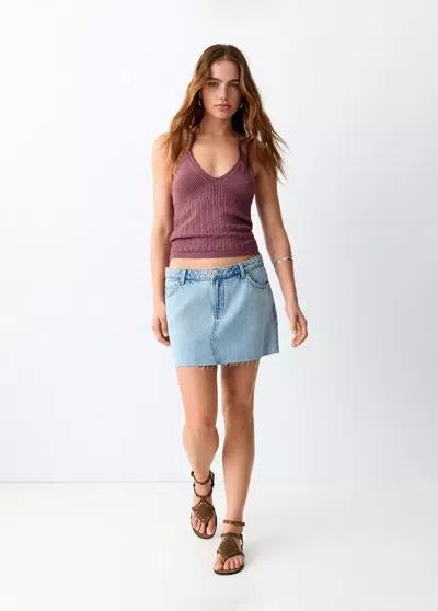 Mango Fine-knit Halter Top In Pink