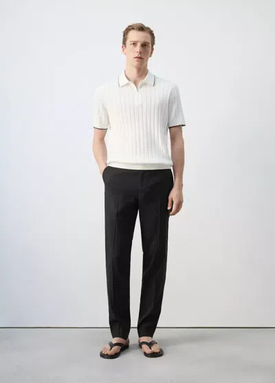 Mango Fine-knit Polo Shirt With Zip In Off White