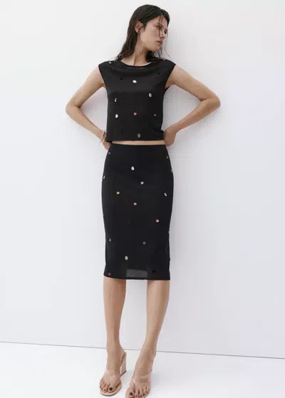 Mango Fine-knit Sequined Skirt In Black