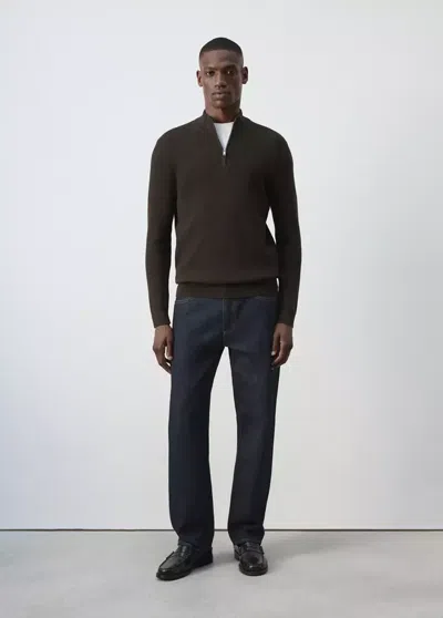 Mango Fine-knit Sweater With Zip In Brown