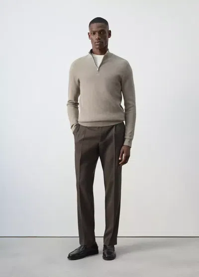 Mango Fine-knit Sweater With Zip In Gray