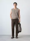 Mango Fine-knit Vest In Medium Brown