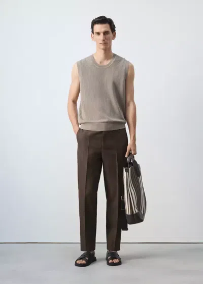 Mango Fine-knit Vest In Medium Brown