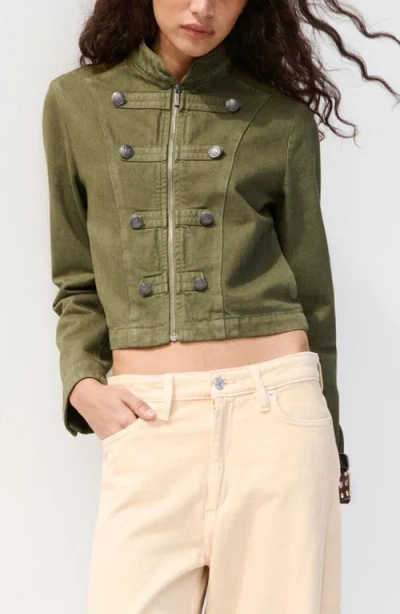 Mango Fitted Band Collar Jacket In Green