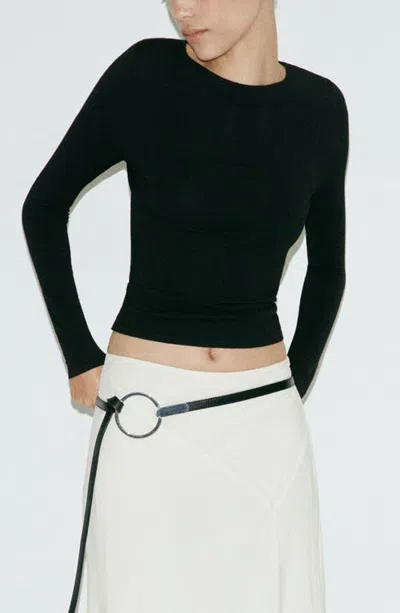 Mango Fitted Boat Neck Sweater In Black