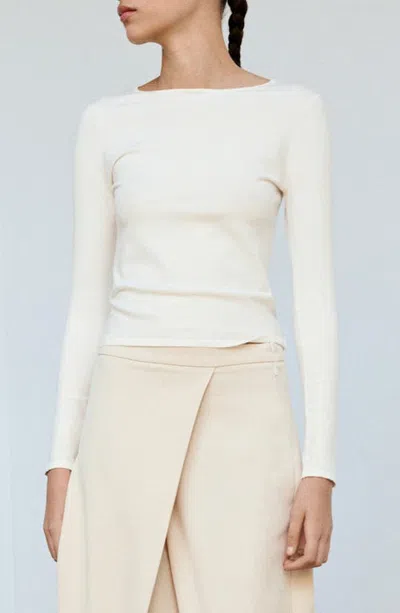 Mango Fitted Boat Neck Sweater In Metallic