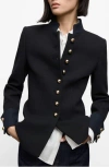 Mango Fitted Cotton Blend Jacket In Black