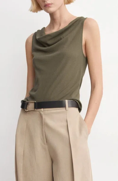 Mango Fitted Cowl Neck Sleeveless Cotton Top In Green