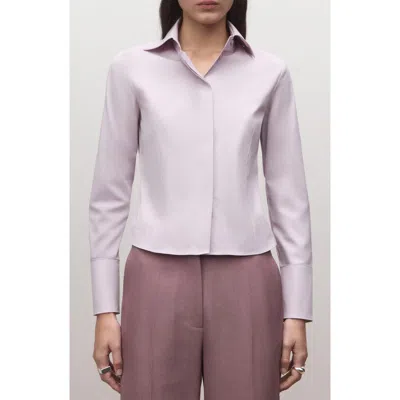 Mango Fitted Crop Button-up Shirt In Purple