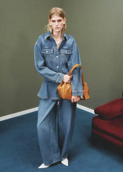 Mango Fitted Denim Jacket With Pockets Medium Blue