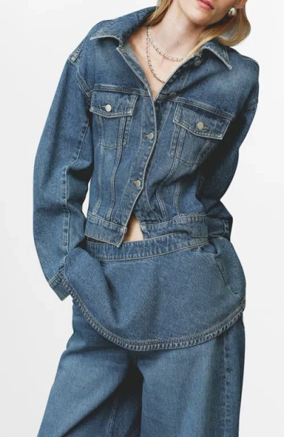 Mango Fitted Denim Jacket With Pockets Medium Blue