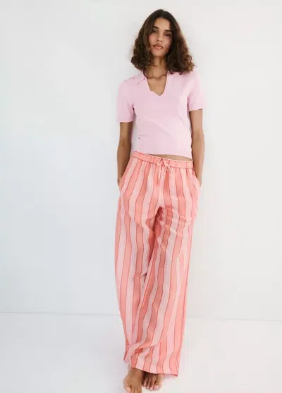 Mango Fitted Fine-knit Polo In Pink