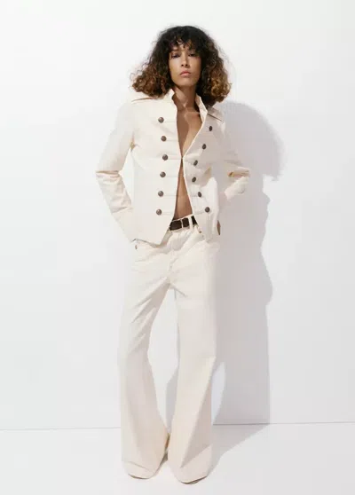 Mango Fitted Jacket With Band Collar In White
