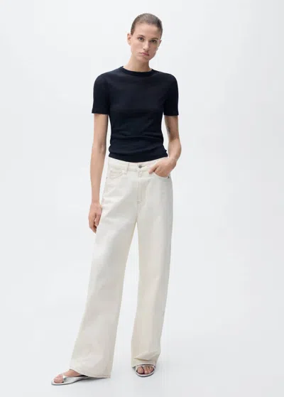 MANGO FITTED LINEN T-SHIRT DARK NAVY