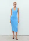 Mango Compact Knit Scoop Neck Midi Dress In Blue