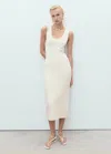 Mango Fitted Midi-dress Ecru In Neutral