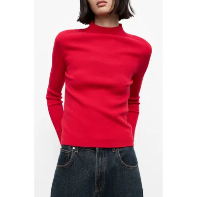 Mango Fitted Mock Neck Sweater In Red