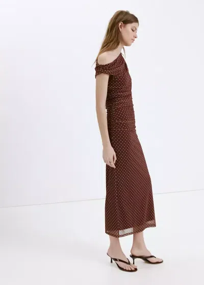 Mango Fitted Polka-dot Midi Dress In Brown