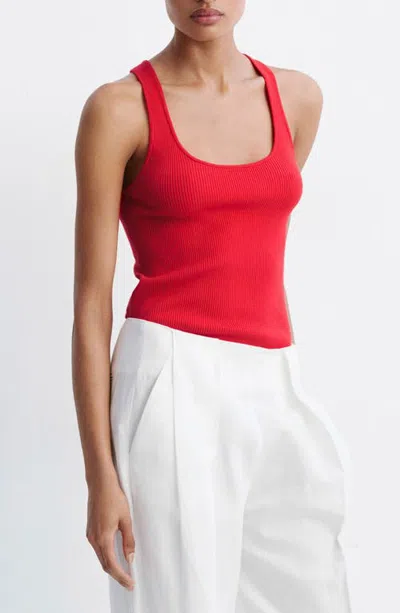 Mango Fitted Ribbed Tank Top In Red