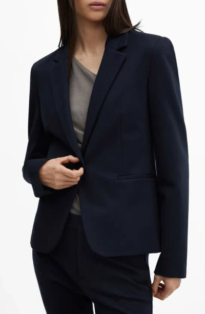 Mango Fitted Suit Blazer In Dark Navy