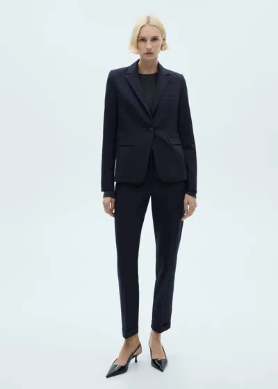 Mango Fitted Suit Jacket Dark Navy In Blue