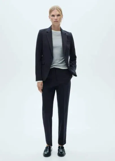 Mango Fitted Suit Jacket Dark Navy