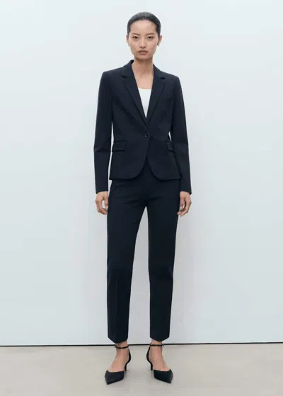 Mango Fitted Suit Jacket Dark Navy In Blue
