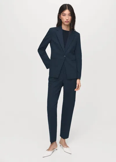 Mango Fitted Suit Jacket Navy In Blue