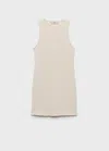 Mango Fitted Textured Knitted Dress In Ecru