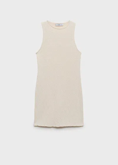 Mango Fitted Textured Knit Dress Ecru