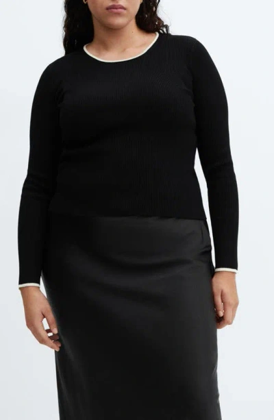 Mango Fitted Tipped Sweater In Black