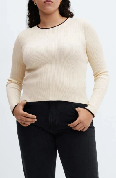 Mango Fitted Tipped Sweater In Light Beige