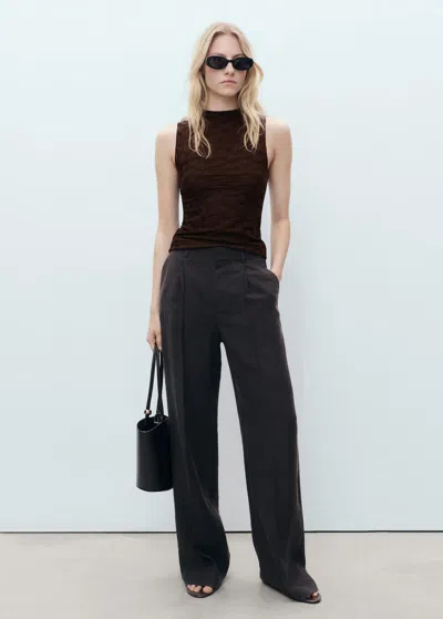 Mango Fitted Top With Gathered Shoulder Chocolate In Chocolate
