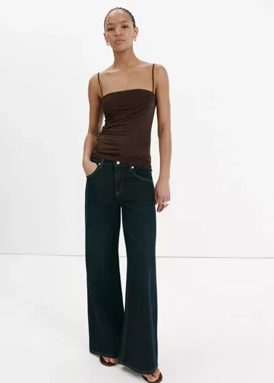 Mango Fitted Top With Lace Detail In Brown
