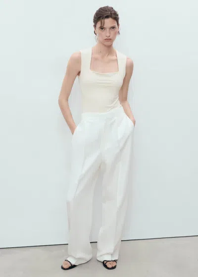 Mango Fitted Top With Wide Straps Off White