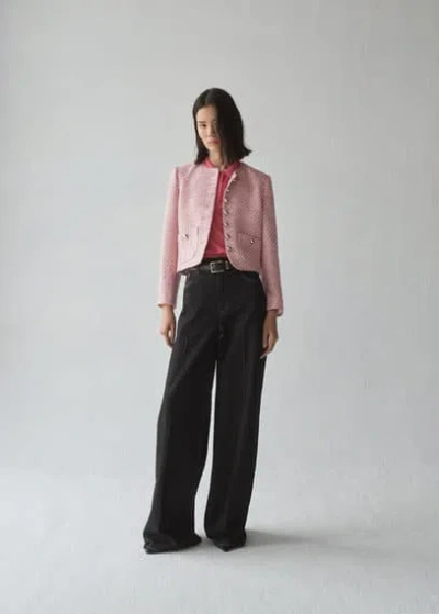 Mango Fitted Tweed Jacket Pink