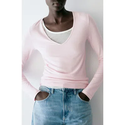 Mango Fitted V-neck T-shirt In Pink