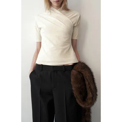 Mango Fitted Wrap Effect Top In Neutral