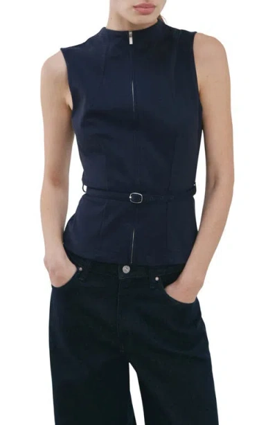 Mango Fitted Zip Vest In Blue