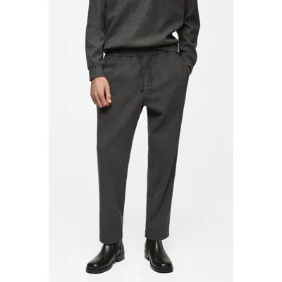 Mango Flannel Drawstring Joggers In Charcoal